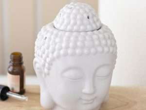 Grey Buddha Head ceramic tealight burner for fragrance oils and wax melts