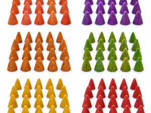120 mixed incense cones arranged in six colour groups with 20 cones in each group