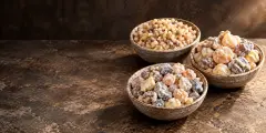 Papyrifera, Carterii and Rivae frankincense resins in three bowls